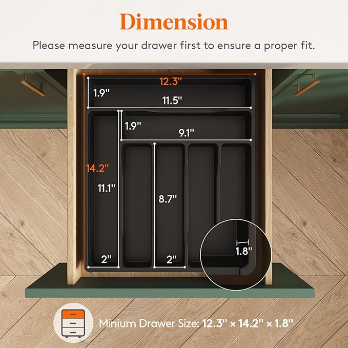 Lifewit Silverware Drawer Organizer Tray, Plastic Cutlery Storage for Kitchen, Flatware and Utensil Holder Divider for Spoons Forks Knives Tableware