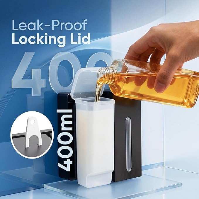 2-Pack Shampoo & Conditioner Dispenser, Wall-Mounted Shower Soap Dispenser, 800 ML (2×400 ML) Capacity, No-Drill Adhesive or Screws, Refillable Clear-Window Bottles for Bathroom & Hotel