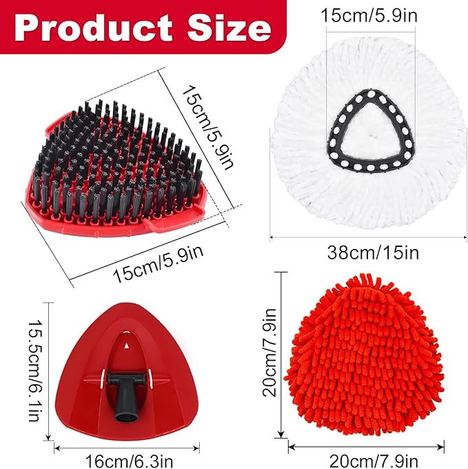 7 Packs Replacement Mop Heads& Handle Scrub Brush and Base Combo Set Compatible with O Cedar Spin Mops Refills，30-58" Mop Handle and Microfiber Head Refills for Cleaning