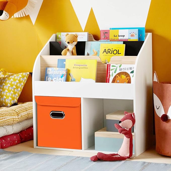 Closet Organizers Fabric Storage Bins With Lids Collapsible Cube Storage, Orange