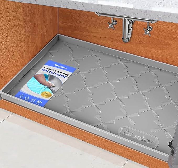 SIKADEER 28" x 22" Under Sink Mat Waterproof, Silicone Mat Kitchen Drawer Shelf and Cabinet Liner, Sink Protector for Kitchen Organizers and Storage, Boot Tray Pet Food Mats