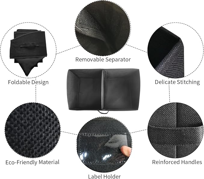 3 Packs Closet Storage Bins - Trapezoid Large Storage Box - Foldable Fabric Baskets for Organizing Clothes - Baby Toiletry, Toys, Towel, DVD, Book (Black, 20 x 11.2 x 8.3 inches)