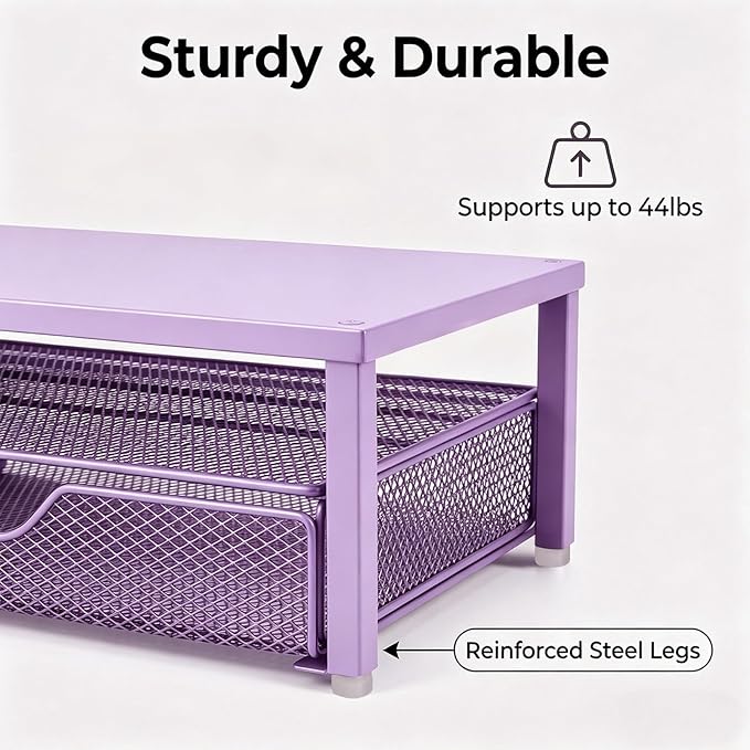 Spacrea Desk Organizer and Accessories, Computer Monitor Stand Riser with Drawer and 1 Open Pen Holder, Printer & Laptop Stand