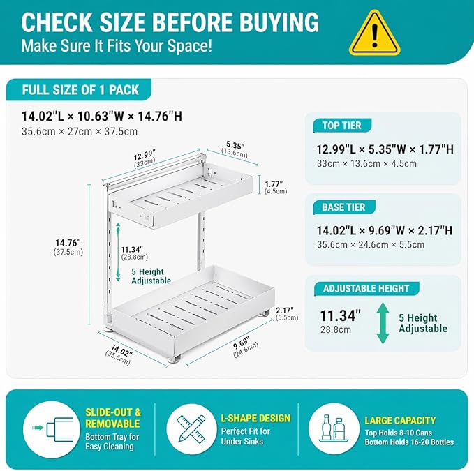 Under Sink Organizer, Bathroom Counter Organizer, 2 Packs 2-Tier Metal