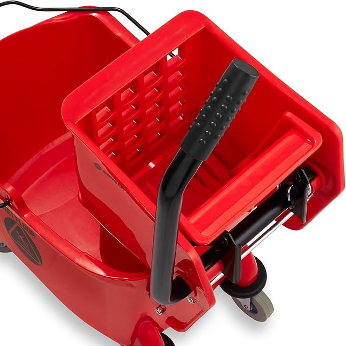 Dryser Commercial Mop Bucket with Side Press Wringer, 26 Quart, Red