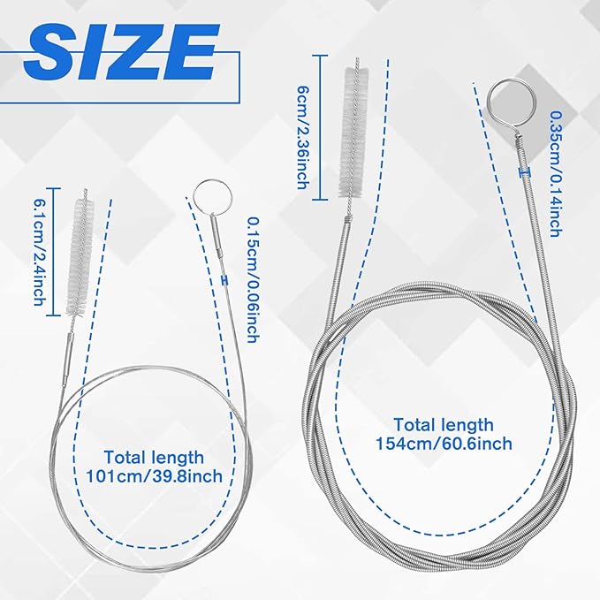 2-Pack Flexible Long Pipe Cleaners Tube Cleaning Brush, 1M and 1.5M Long with Nylon Bristles, for Cleaning Straw, Fish Tank, Feeding Tube