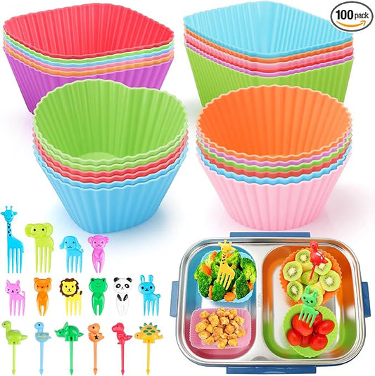 100PCS Silicone Lunch Box Dividers for Kids Lunch Accessories Set