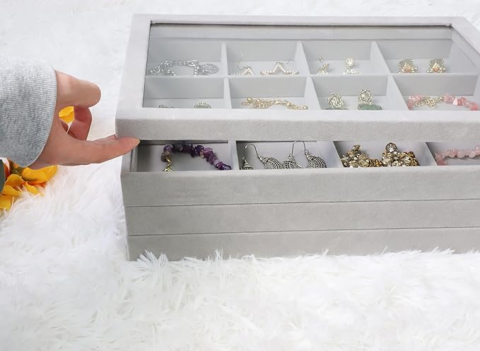 Stackable Jewelry Tray Organizer with Lid Set of 4 Jewelry Organizer Drawer