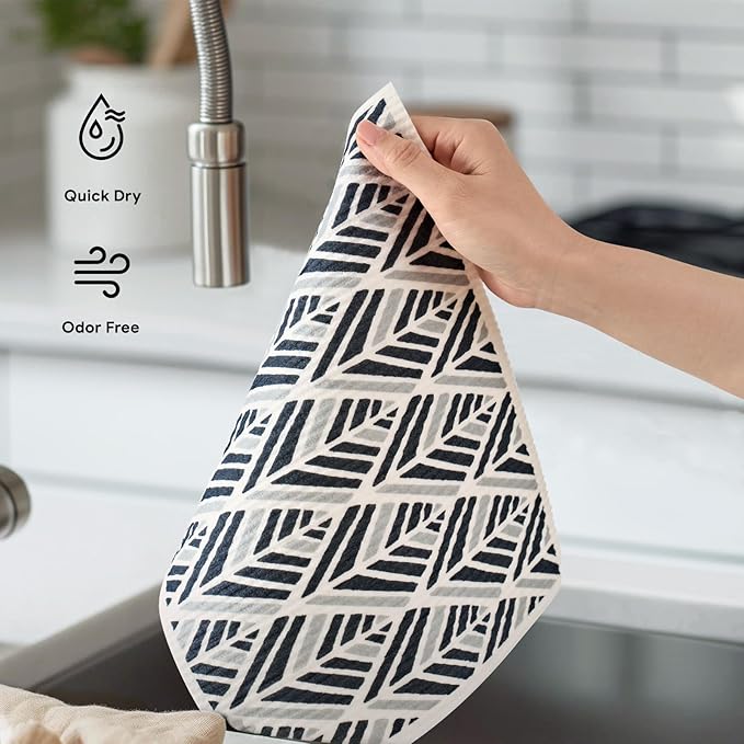RECYCO Swedish Dishcloths for Kitchen | 4 Pack Oversized Washable Dish Rags | Large Cellulose Reusable Cleaning Paper Towels | Absorbent Counter Dish Cloth Sponge XL Kitchen Wipes, 12" L x 10" W
