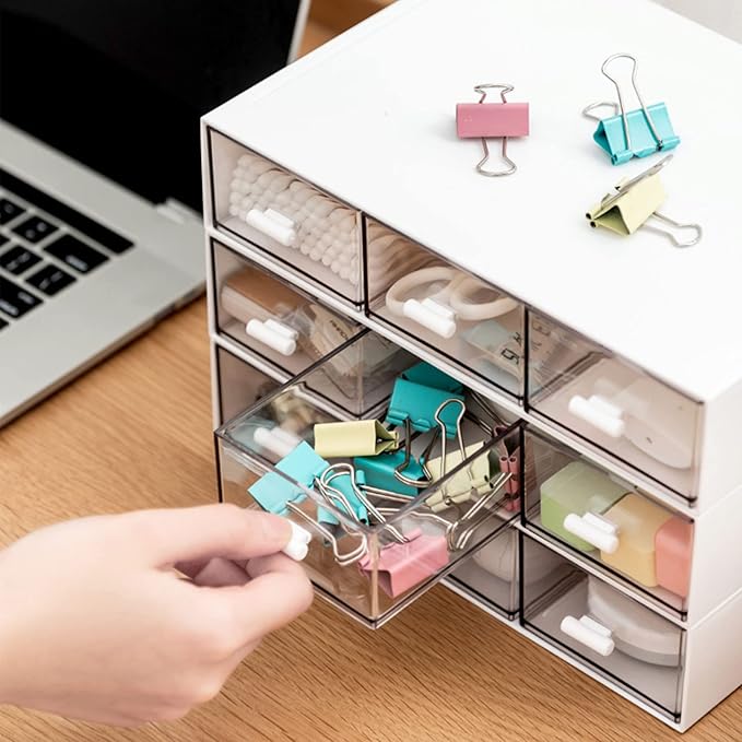 Desk Organizer-Stackable Storage Drawers, Plastic Compact Desk Storage Box Perfect for Collection Small Item/Cosmetic Office Organizer - 3 drawers (White)