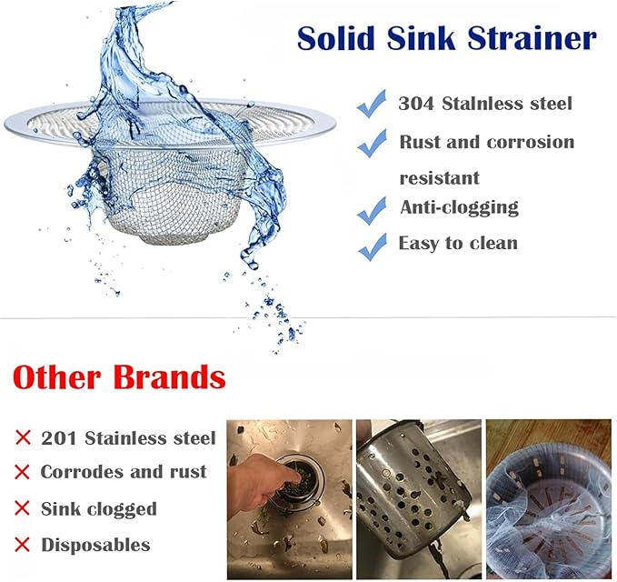 12 pcs Heavy Duty Stainless Steel Slop Basket Filter Trap, 2.75" Top / 1" Mesh Metal Sink Strainer