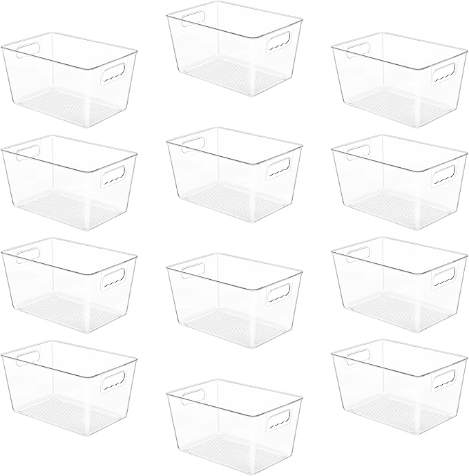 12 Pack Clear Pantry Organizer Bins, Plastic Containers with Handle for Kitchen
