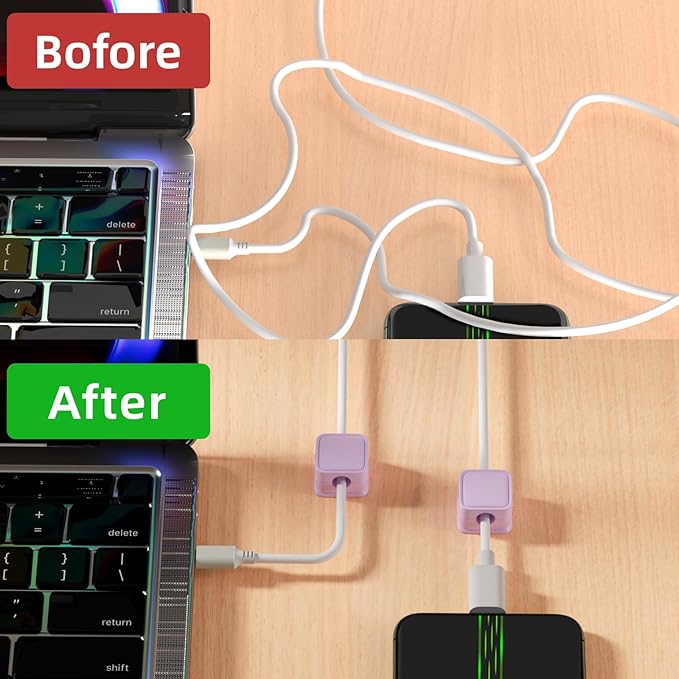 8 Pack Magnetic Cord Organizer, Easy Secure Adhesive Cable Management, Wire Holder Keeper Organizer Management, Hide/Organize Phone USB Charger Cable for Home,Office,Car,Desk,Nightstand-Purple