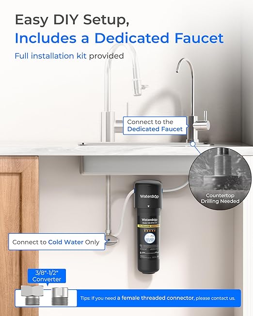 Waterdrop 10UB-CM Under Sink Water Filter System for 99% Chloramine Reduce, Ideal for California, Florida and Washington, NSF/ANSI 42 Certified