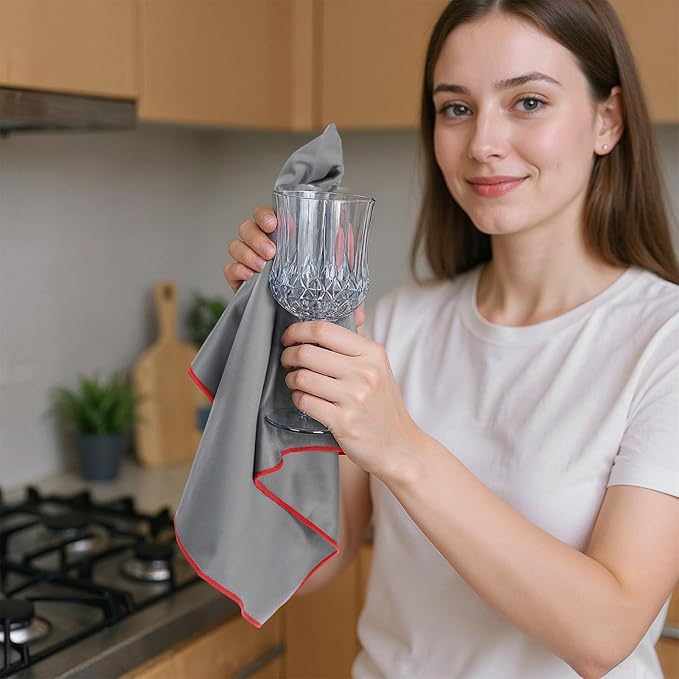 6 Pcs 19.6 x 23.6 Inch Large Microfiber Polishing Cloths Cleaning Cloths Lint-Free Drying Towels for Wine Glasses, Stemware, Glassware, Windows, Stainless Steel (Black, Gray)