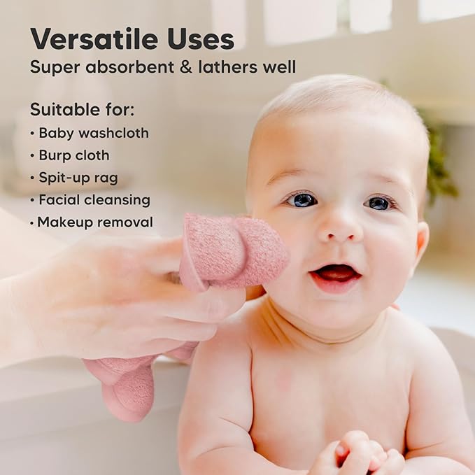6-Pack Baby Washcloths – Soft Absorbent Viscose from Bamboo Washcloths for Face, Body, Baby Towels for Newborn, Kids, Toddlers, Infant, Gentle on Sensitive Skin, 10x10 Reusable Face Towels(Rosy)