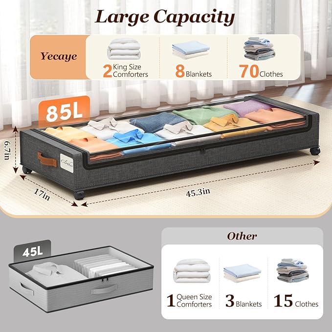 Under Bed Storage with Wheels 2 Pack, Hemp Grey