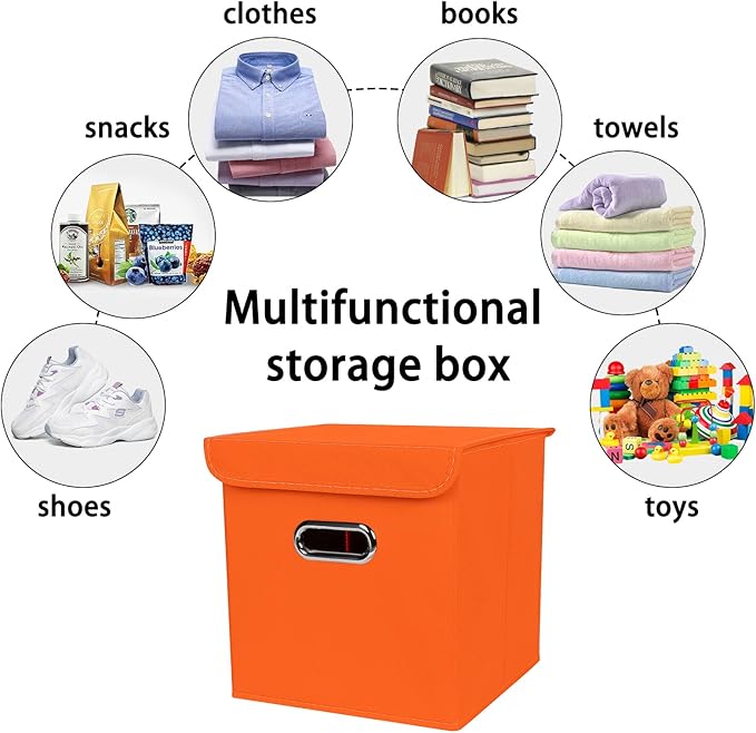 Closet Organizers Fabric Storage Bins With Lids Collapsible Cube Storage, Orange