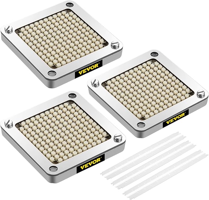 VEVOR Replacement Chopper Blade, 1/4 inch, 3 PCS French Fry Blade Assembly with 6 Extra Knives, Stainless Steel Dicer Parts and Push Block for Cutting Potatoes Carrots Onions Cucumbers Mushrooms