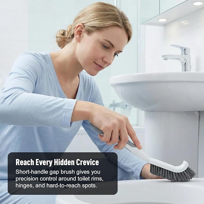 CLEANHOME 3 Pcs Scrub Brush,Multifunctional Cleaning Brush Set with Non-Slip Handle and Sturdy Bristles,Scrub Brushes for Cleaning Bathroom,Kitchen,Grout,Tile,Grey
