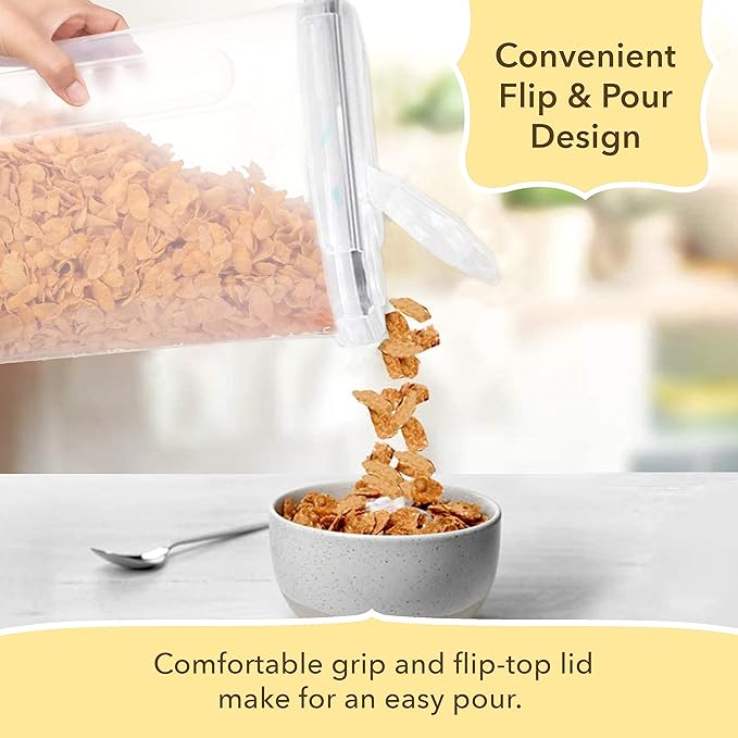 Simply Gourmet Airtight Cereal Containers with Lids – 3 Piece Tall Kitchen Pantry Organization Set, BPA-Free Clear Plastic