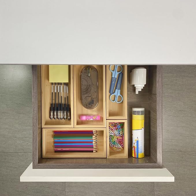Bamboo drawer organizer Set, Expandable drawer dividers, 1 X 5PCS Natural