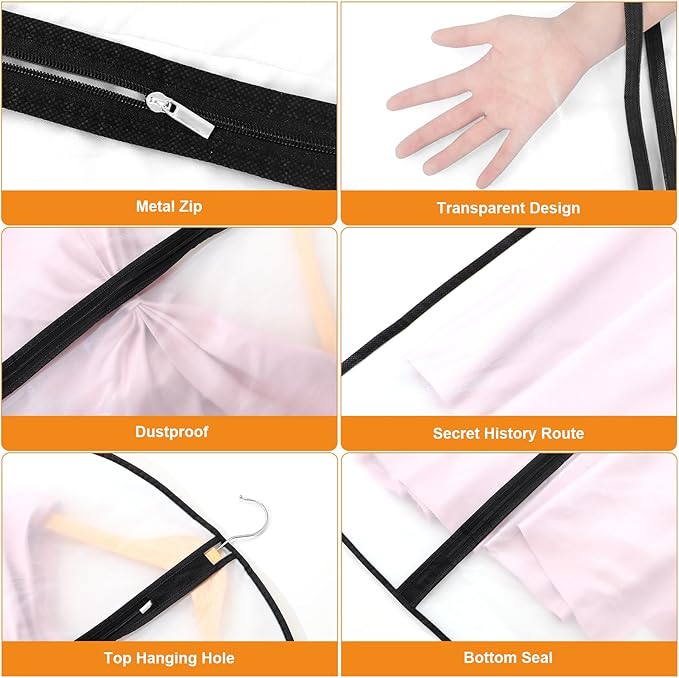 6 Pack Garment Bags 60 * 100cm, 40in PEVA Translucent Garment Covers, Jackets