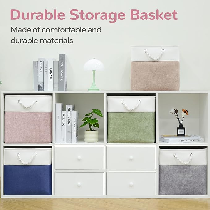 12 x 12 Inch Cube Storage Bins, White/Pink