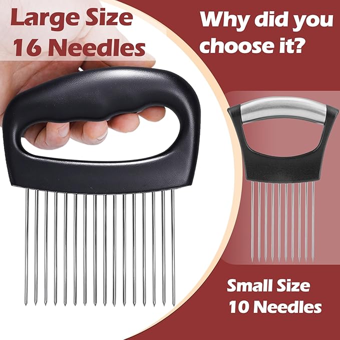 Hendiy Extra-Large Onion Holder for Slicing, Tomato Slicer with 16 Long Needles, Stainless Steel Onion Cutter Vegetable Chopper, Extra-Large Tomato Potato Slicer, Meat Tenderizer, Food Slicing Guide