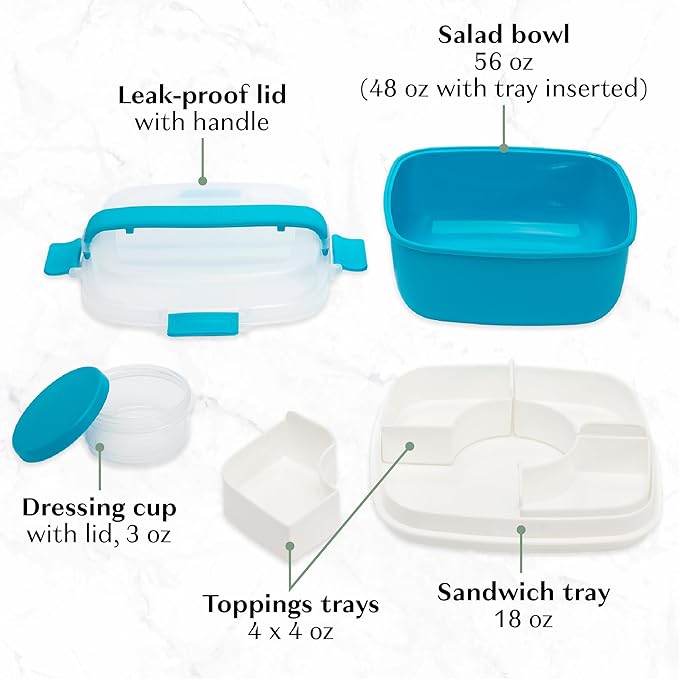 Goodful Stackable Lunch Box Container, Bento Style Food Storage with Removeable Compartments for Sandwich, Snacks, Toppings & Dressing