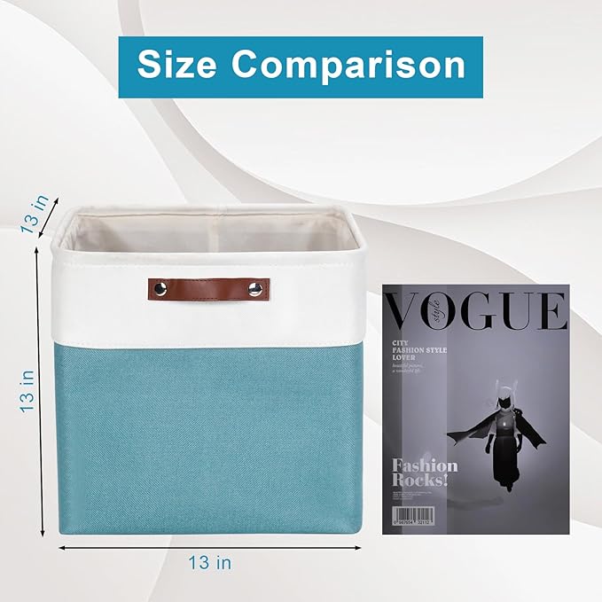 13x13 Cube Storage Bins, Collapsible Fabric Storage Box, Teal&White