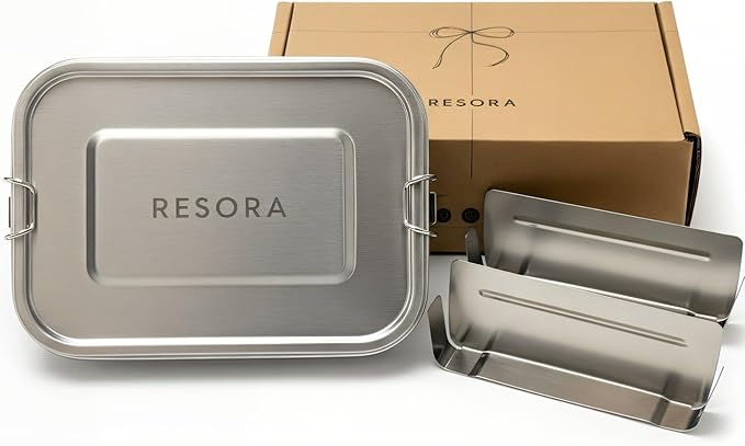 RESORA 40oz 18/8 Food-Grade Stainless Steel Bento Lunch Box for Adults, Leak-Proof, Reusable Stainless Steel Lunch Container with Secure Sealing Lid, 2 Removable Dividers, Work & Travel Meal Prep