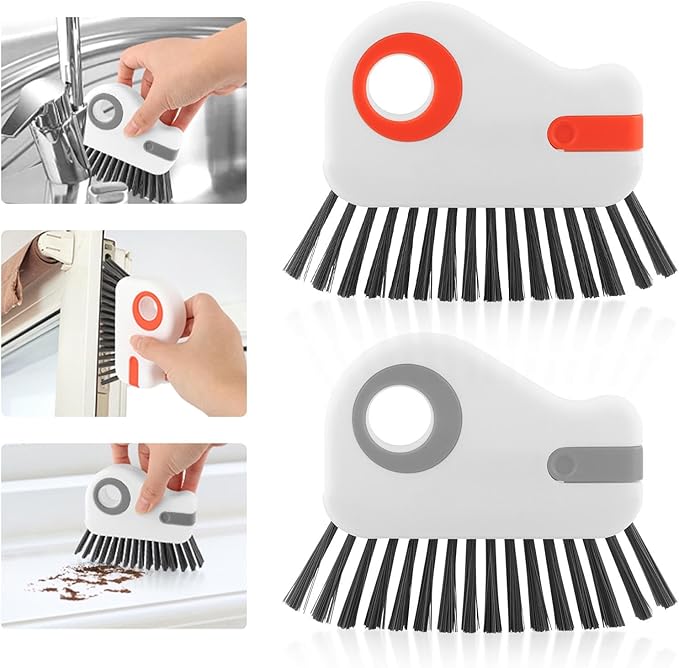 2Pcs 2 in 1 Groove Cleaning Brush, Window Track Cleaning Tools with Hidden Scraper, Multifunctional Hard Bristle Grip Brush for Sliding Door Track