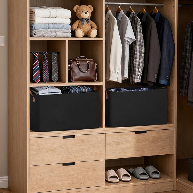 Storage Baskets for Shelves, Extra Large Closet Storage Bins with Metal Frame