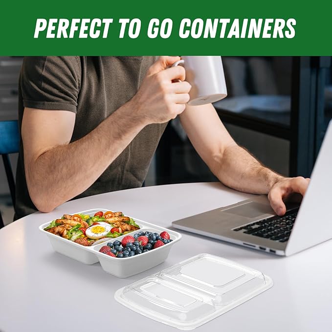 Dealusy 50 Pack (100-Piece) 28 oz Meal Prep Containers Reusable with Lids 2-Compartment, Sturdy Leakproof Food Safe, Microwave Freezer Dishwasher Safe