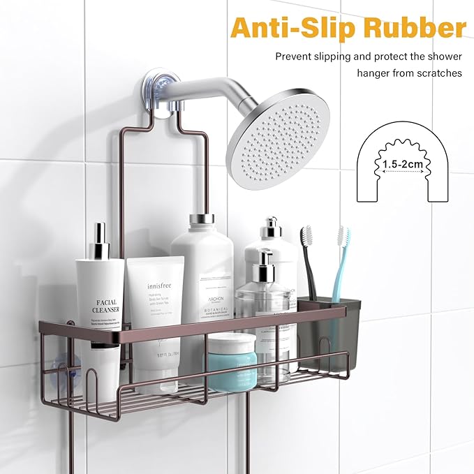 AKTECKE Shower Caddy Hanging Bathroom Organizer: Rustproof Shelf for Inside Shower - No Drilling, Over Showerhead - Bath Shelves for Shampoo, Soap - Bronze