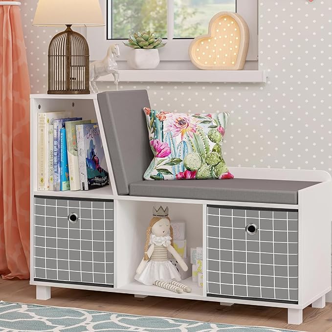 Foldable Storage Cubes Bins, Grey grid