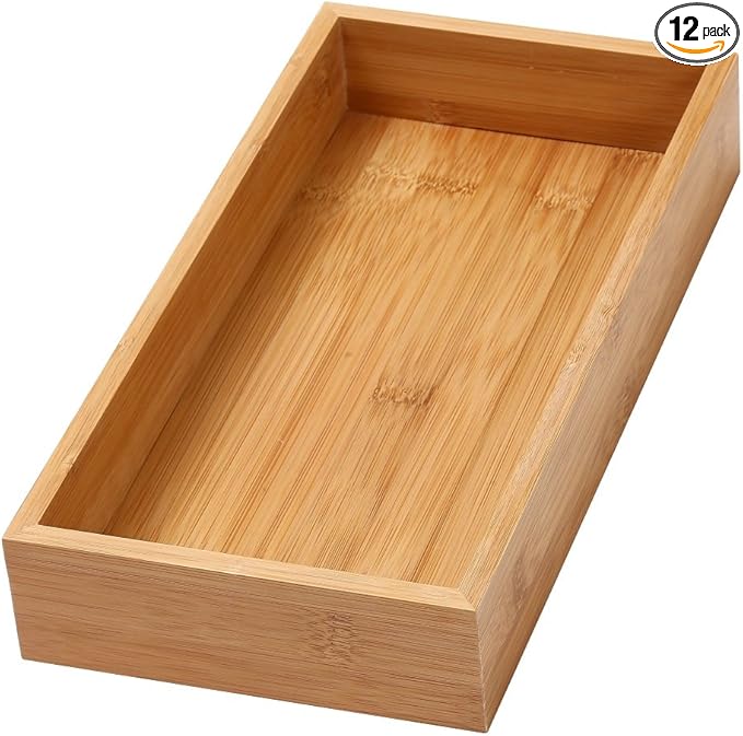 HOME Rustic Natural Bamboo Drawer Organizer Storage Box, Pack of 12, 6x15x2 inch