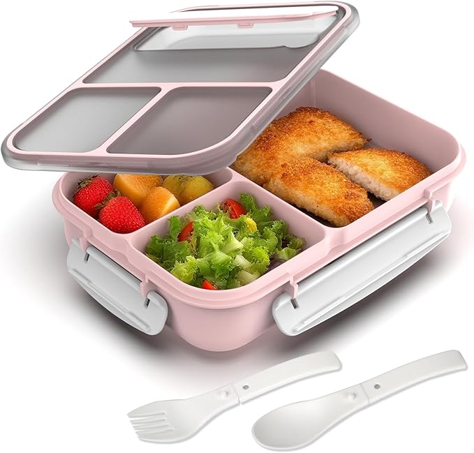 WHALEHOUSE Large Capacity Bento Box for Adult, 1700ML 3 Compartments Lunch Box with Utensil, Airtight Food Container with Lids for Meal Prep, Microwave/Dishwasher/Freezer Safe, On the Go (Pink)
