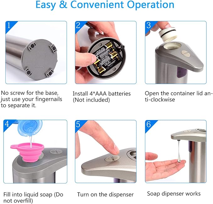Infrared Automatic Soap Dispenser, Electric Soap Dispenser, Stainless Steel Touchless Auto Hand Soap Dispenser for Bathroom Kitchen Hotel Restaurant. 4 AAA Batteries (NOT Included).
