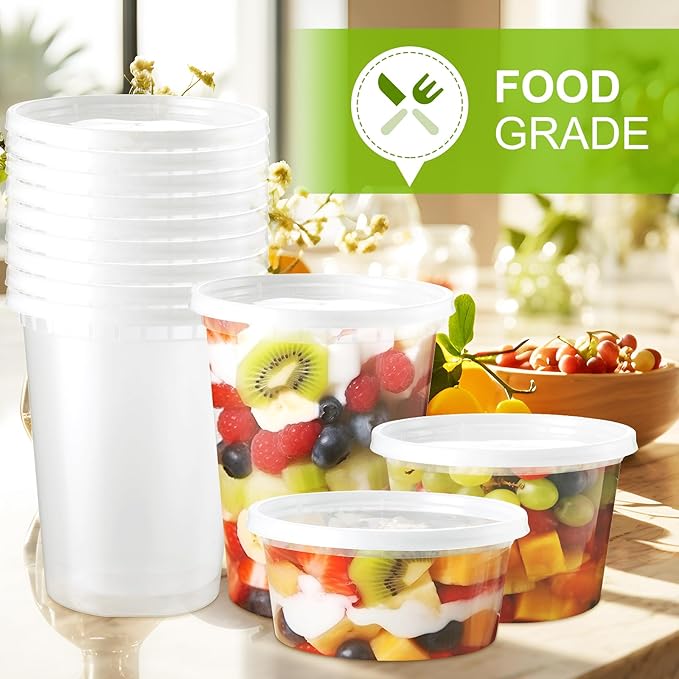 NEEBAKE 60 Set Deli-Containers-with-Lids: [8oz 16oz] Food-Storage-Containers Combo Pack, Airtight Plastic-Storage-Containers-with-Lids