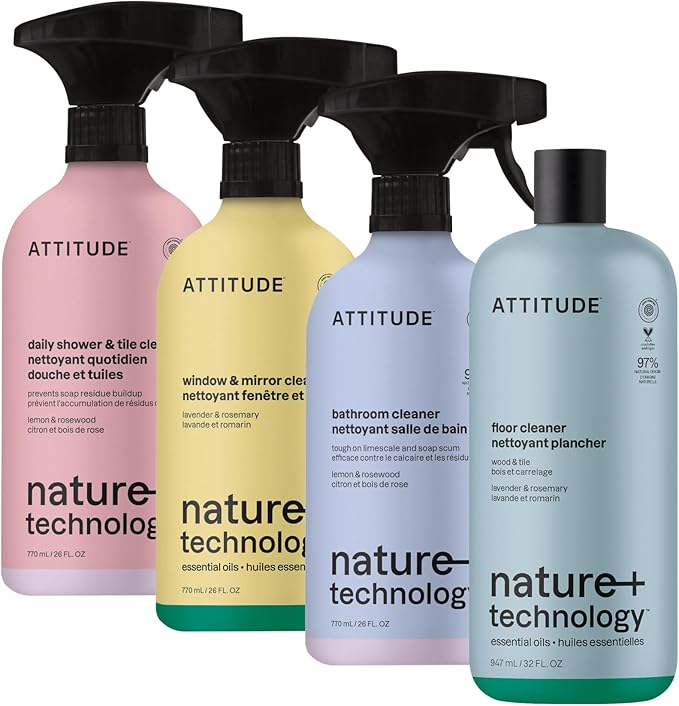 ATTITUDE Deep Clean Home Cleaning Kit – Bathroom, Tile, Floor, and Glass Surface Cleaners – Multi-Surface Cleaning Supplies for Whole Home