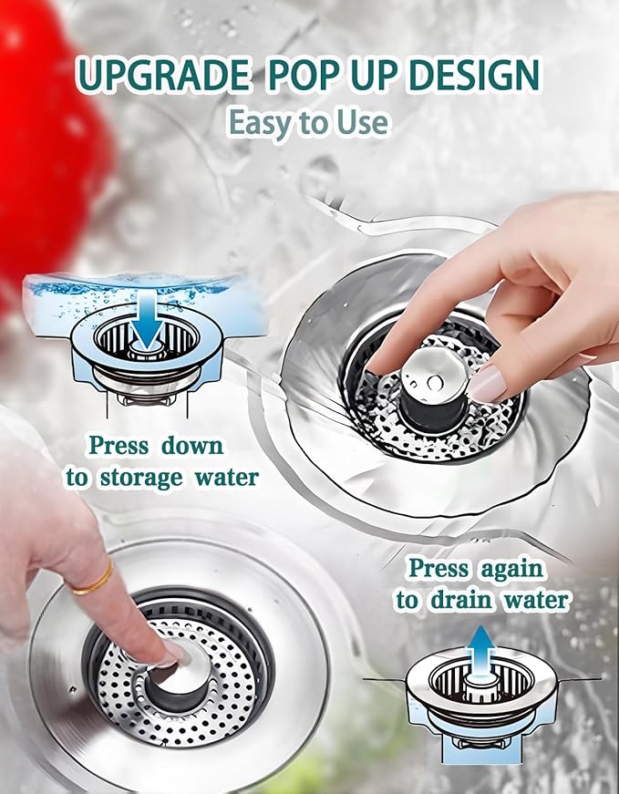 2 Pack Stainless Steel Sink Strainer - 3-1/2" Drain Combo