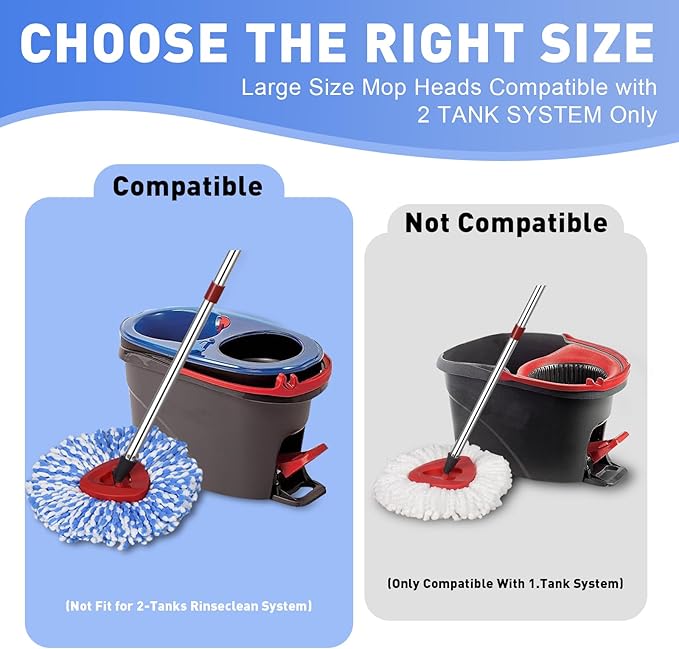 6 Pack Mop Replace Head Compatible with O Cedar Mop 2-Tank RinseClean, Spin Mop Refills, Microfiber mop Head Replacement, Deep Cleaning and Machine Washable