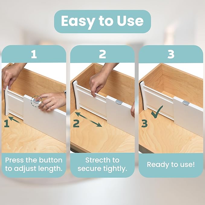 Adjustable Drawer Dividers, 8" Tall, Expandable 13.35-22", 6-Pack