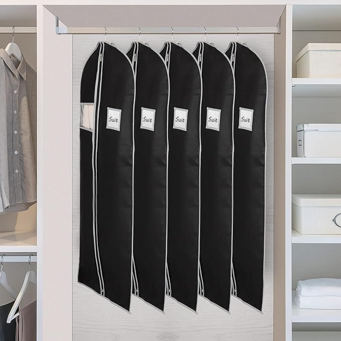 60'' Dress Bags for Gowns, Set of 4 Garment Bag for Hanging Clothes, Black&Grey
