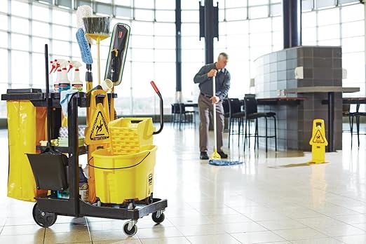 Rubbermaid Commercial Products WaveBrake 26 Qt. Side-Press Mop Bucket and Wringer Combo on Wheels, Yellow, for Professional/Industrial/Business Heavy-Duty Floor Cleaning/Mopping