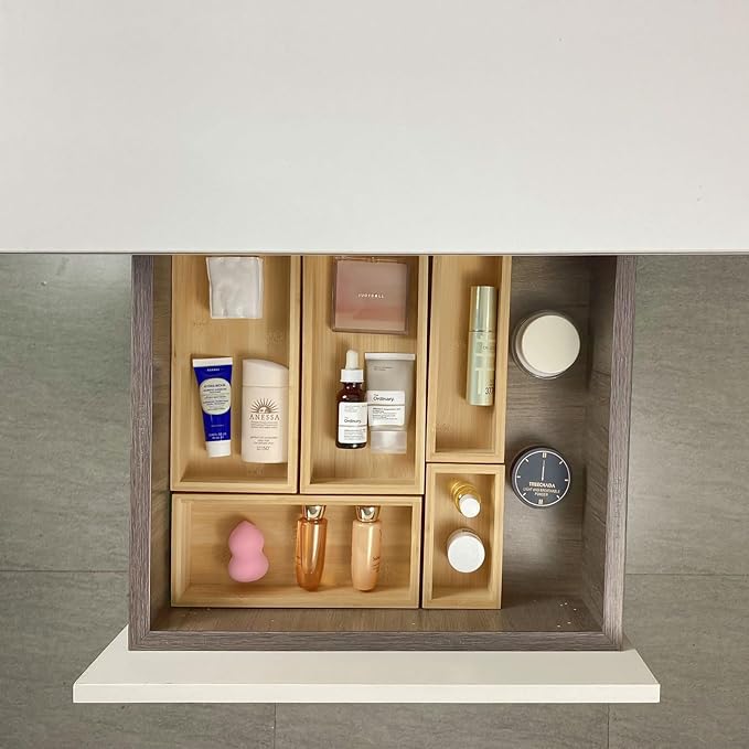 Bamboo drawer organizer Set, Expandable drawer dividers, 1 X 5PCS Natural