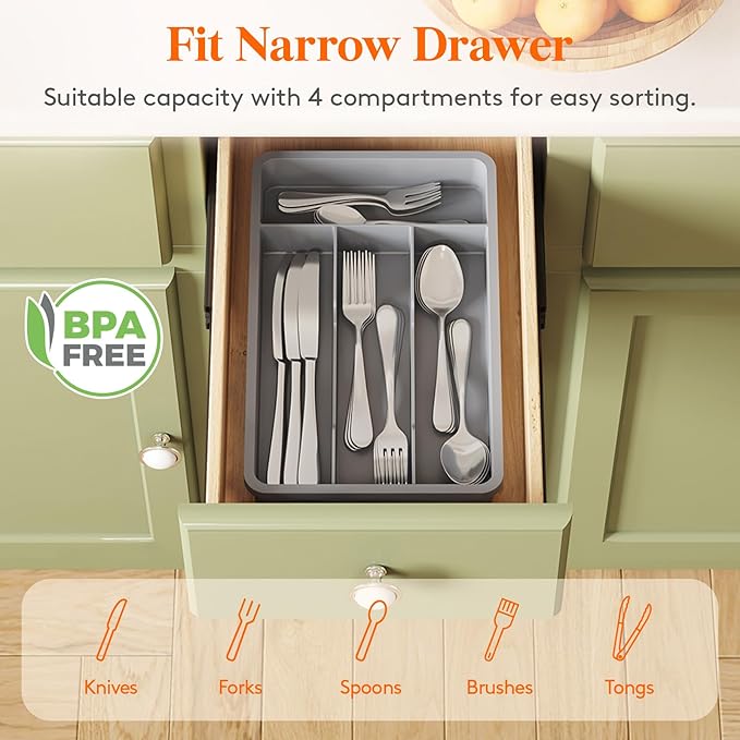 Lifewit Silverware Drawer Organizer Tray, Plastic Cutlery Storage for Kitchen, Flatware and Utensil Holder Divider for Spoons Forks Knives Tableware