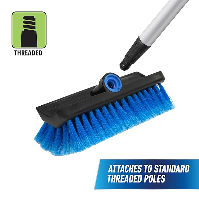 Unger Professional Lock-On HydroPower 10” Bi-Level Soft Wash Brush, Compatible with Waterflow Poles, Outdoor Cleaning Supplies, Great for Patios, Siding, Windows, Cars, and Boats